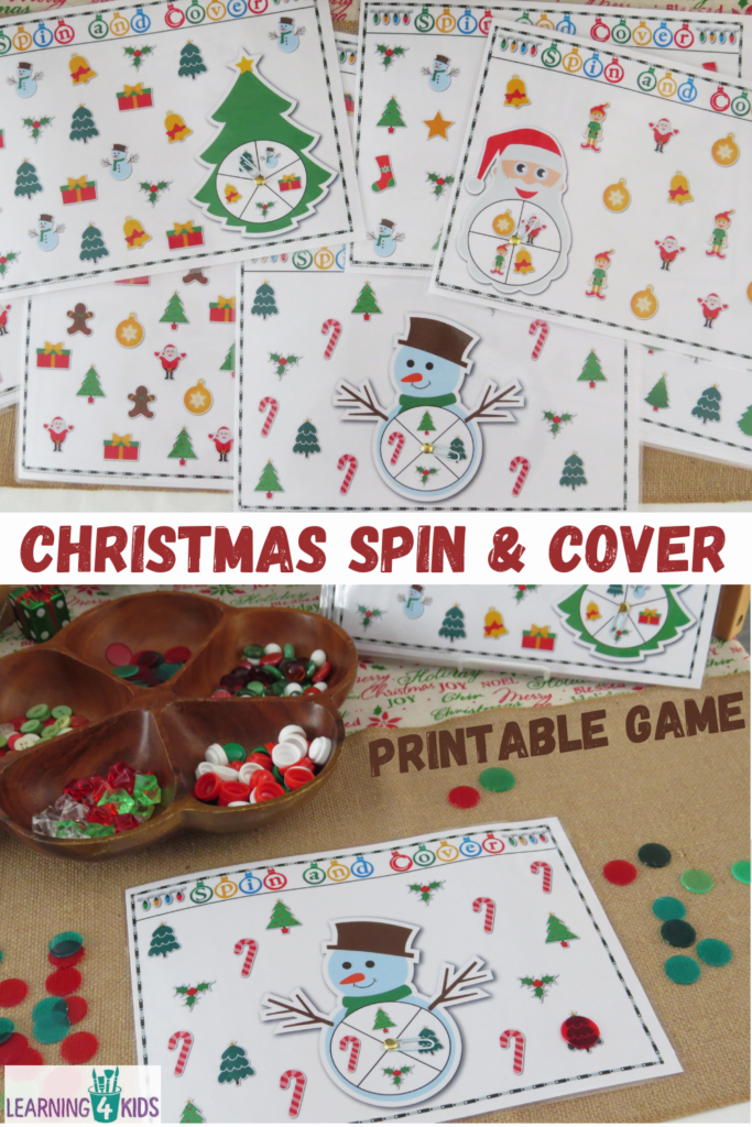 Printable Christmas Spin & Cover Game Activity Mats for Kids