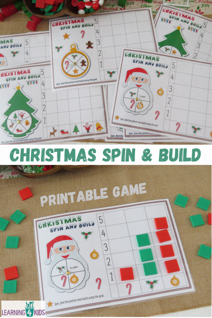 Printable Christmas Spin and Build Game Activity Mats for Kids