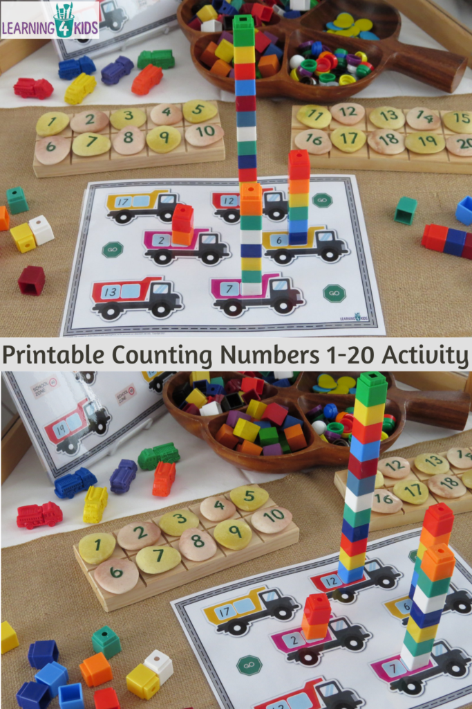 Printable Counting Numbers 1-20 Activity Mats Truck Theme