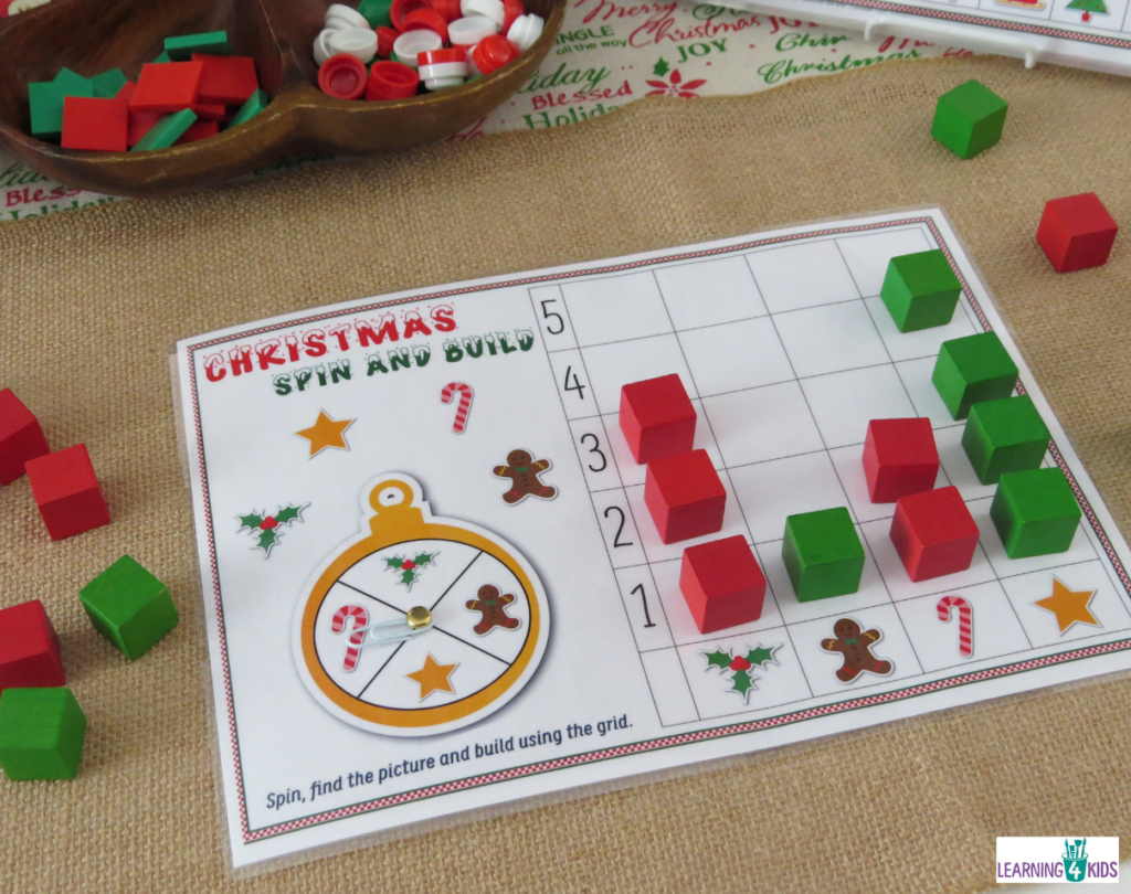 Printable Spin and Build Christmas Activity Mats